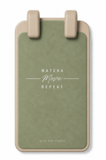 A rectangular grip mat with rounded corners in a muted sage green color, featuring a beige outer frame and two beige handle-like tabs at the top. White text on the mat reads 'MATCHA Move REPEAT' with 'grip mat studio' at the bottom, shown on a clean white background.