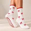 Red Bow Pilates Grip Socks – White & Red | PREORDER