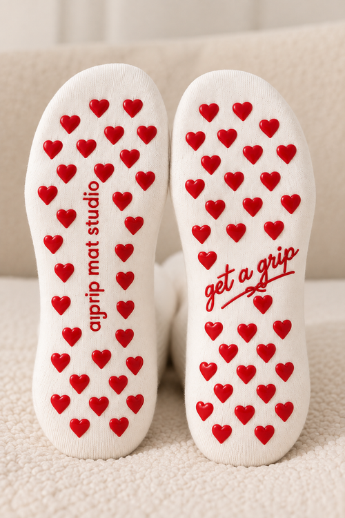 Red Bow Pilates Grip Socks – White & Red | PREORDER