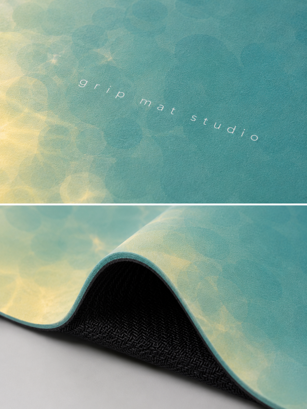 Close-up of Sunlit Waters suede surface and black natural rubber backing