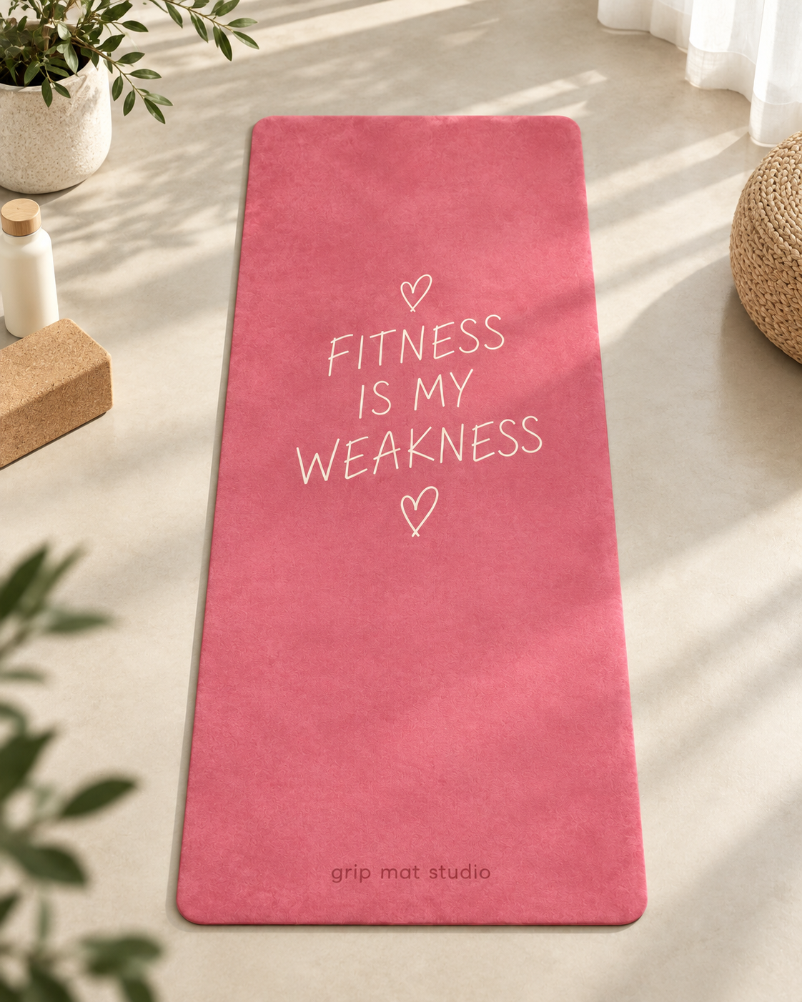 Fitness Is My Weakness Rose Suede Yoga Mat — Preorder