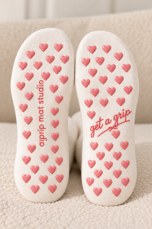 Fitness Is My Weakness Pilates Grip Socks – Ivory & Pink | PREORDER