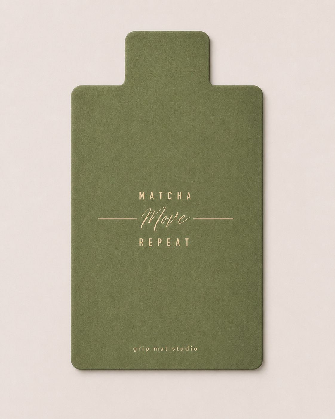 Matcha green Matcha Move Repeat Pilates reformer grip mat with cream typography by Grip Mat Studio